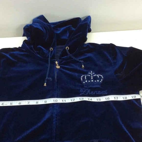 zhencai Blue Velvet Full Zippered Hoodie Size XL - Picture 9 of 14